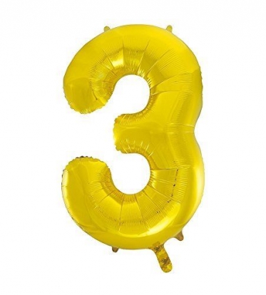 Folinis balionas "3", auksinis (85 cm)